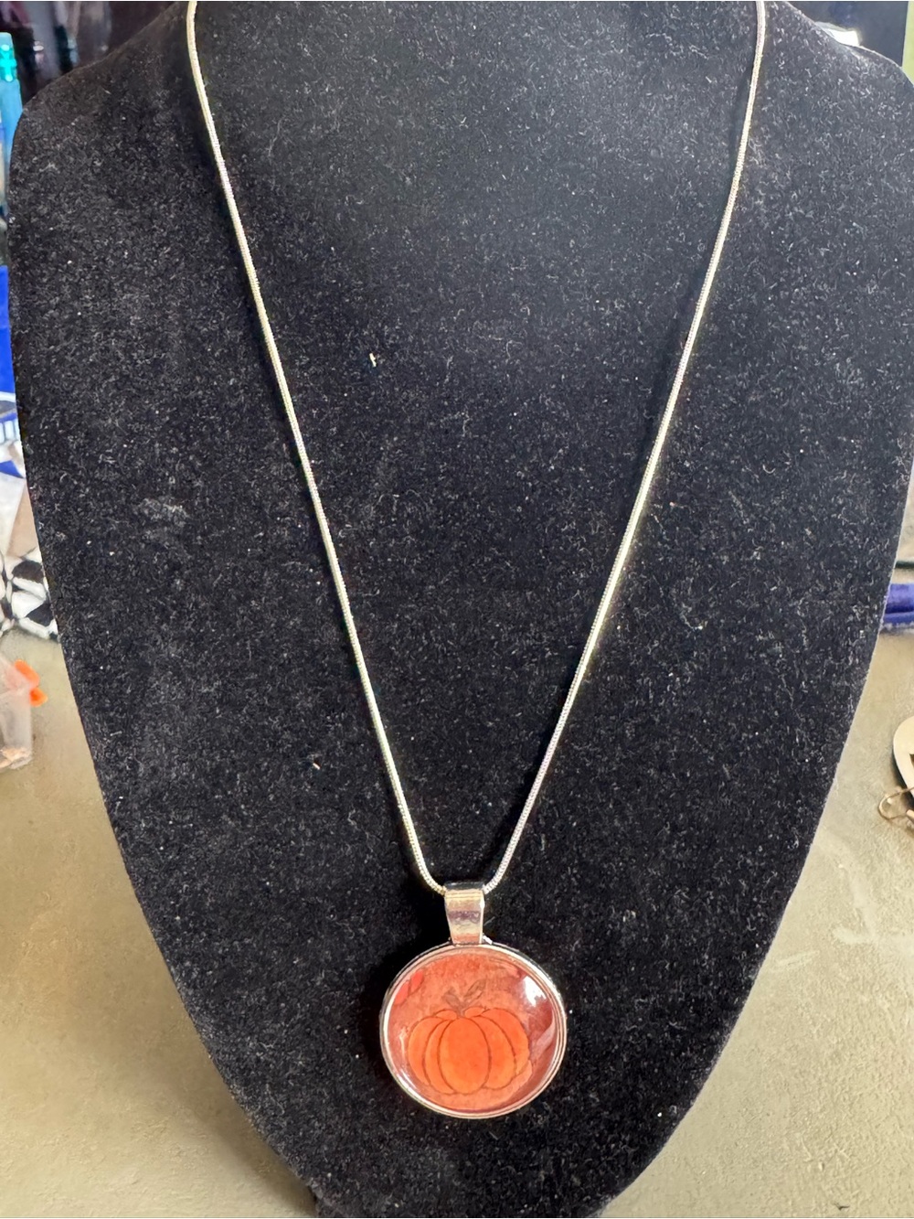 Handmade Orange Pumpkin Circle Pendant Necklace - Women Jewelry
